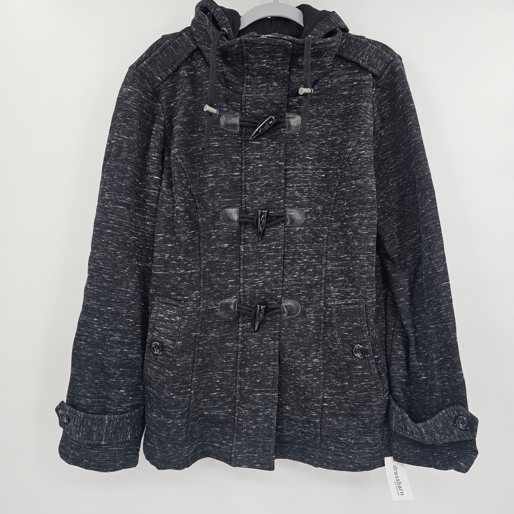 Dressbarn Womens‎ Large Gray Space Dye Hooded Toggle Duffle Coat Jacket NEW